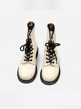 Dr. Martens White Leather Lace-Up Combat Boots